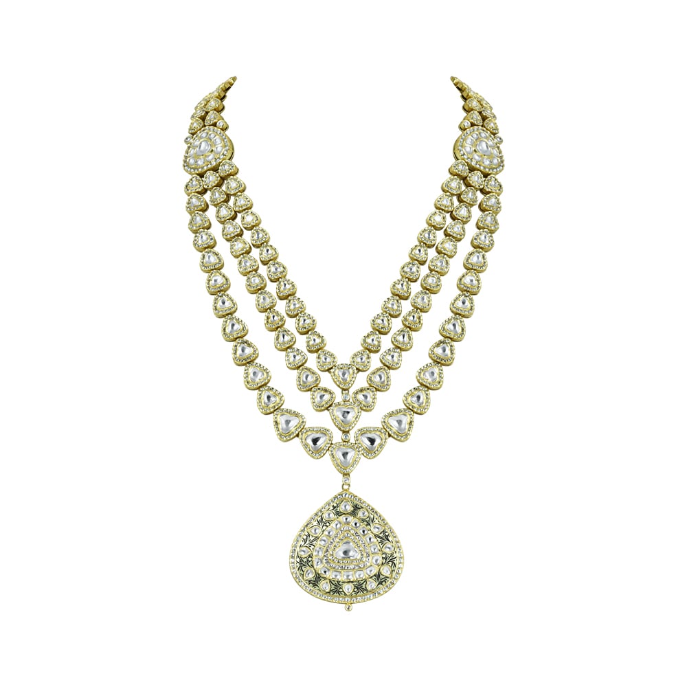 Layered Bridal Polki Necklace with Intricate Pendant